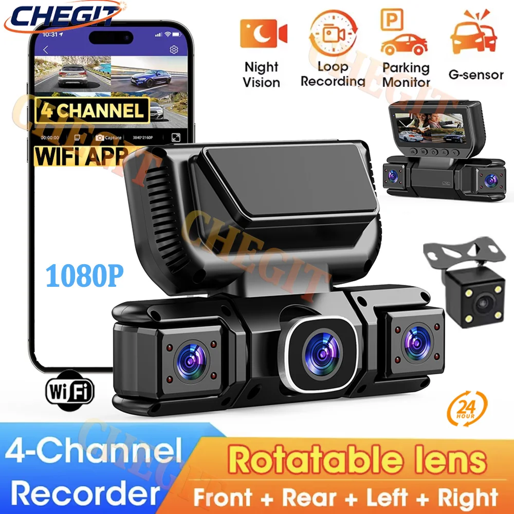 4Channels Car DVR WIFI 1080P Video Recorder 360 Degrees Dash Cam Night Vision 24H Hardware Kit Front & Rear View camera car