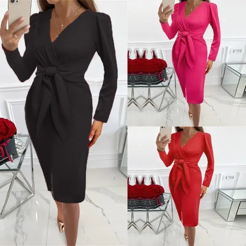 l38e-long-sleeve-dresses-women-folds-sheath-sexy-v-neck-trendy-leisure-dress