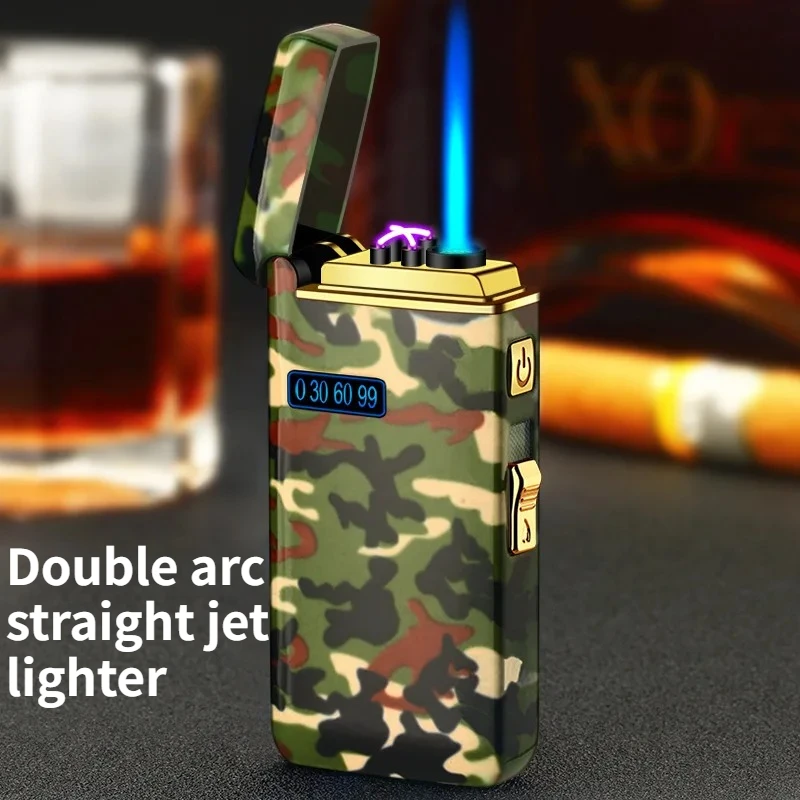 NEW High Aesthetic Value Gas Electric Dual-use Cigarette Lighter Windproof Portable Dual Arc Lighter Men's Lighter Gift
