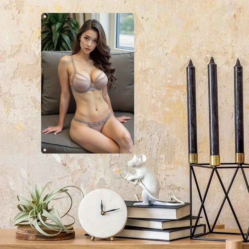 لافتة قصدير معدنية عتيقة آرت ديكو مقاس 8 × 12 بوصة - ديكور جداري بتفاصيل قماشية مثيرة للسيدات، ديكور منزلي حديدي متين لسرير غرفة المعيشة #3