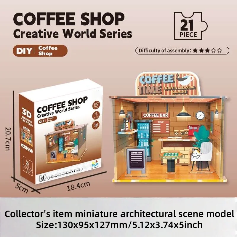Zestawy modelarskie akrylowe Kawiarnia dla dorosłych, eleganckie puzzle 3D DIY do dekoracji biurka w domu, wyjątkowy kreatywny prezent na urodziny