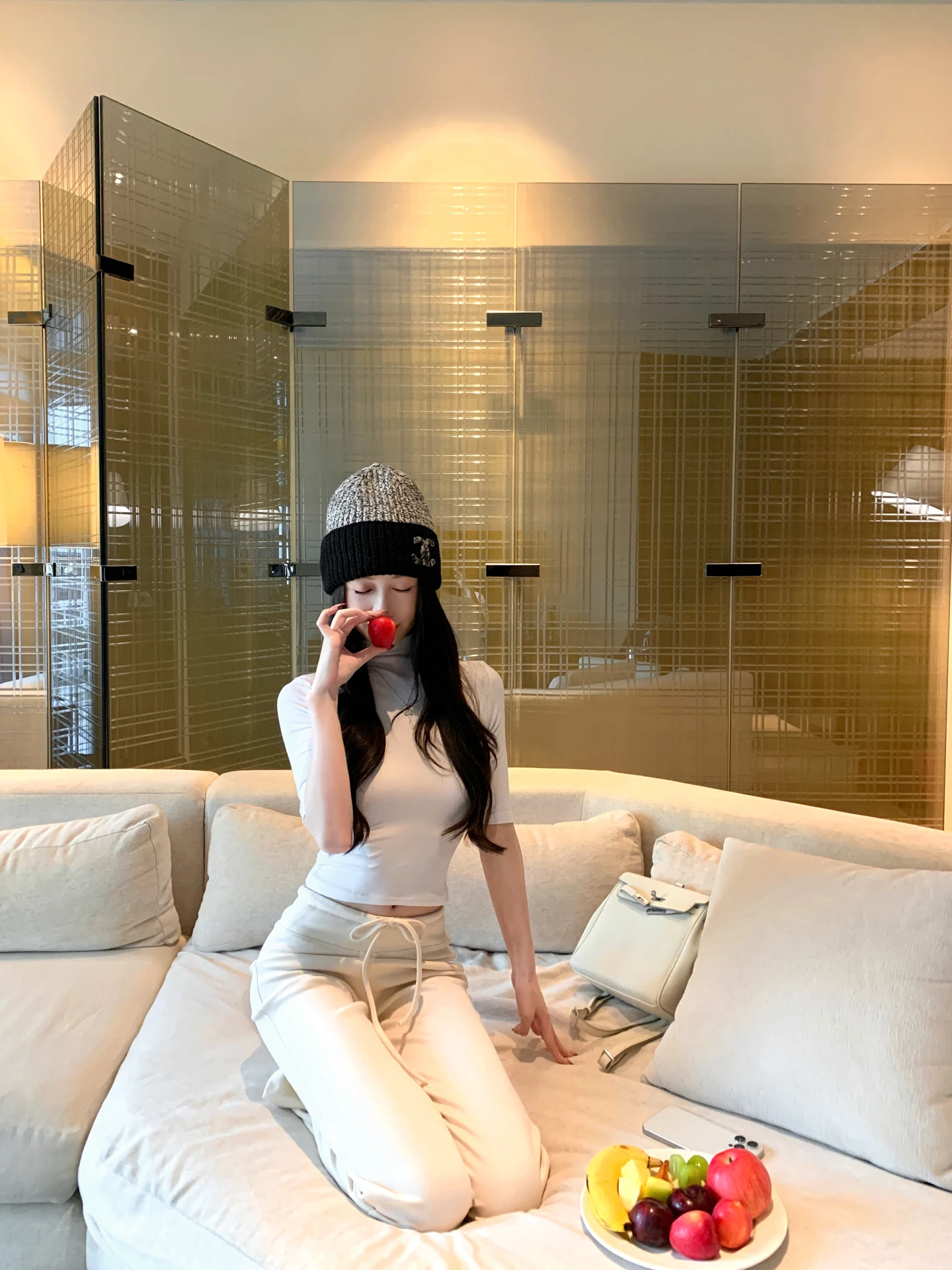 

JUNSTUDIO Soft Daily Mid-Sve T-irt f High Collar Slimming Versatile Top Casual Sle ort Length Other Material