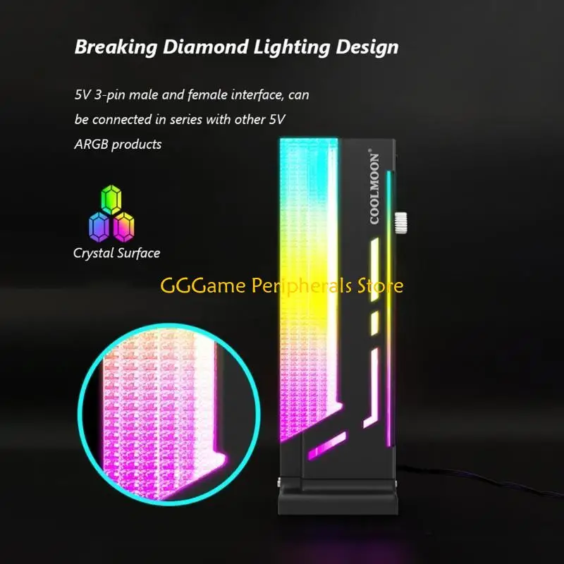 U55B Coolmoon LED GPU Holder 5V 3 Pin ARGB LED Vertical Graphics Card Bracket Addressable RGB Support Frame for w/ B