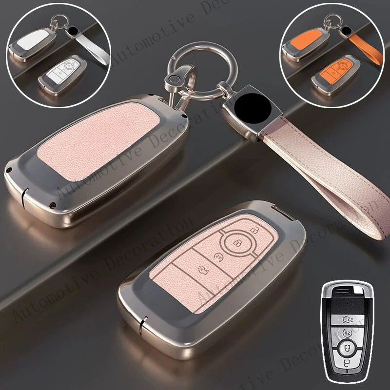 Z+ Zinc Alloy Leather Car Key Fob Case Cover For Ford Focus Mondeo Explorer Mustang