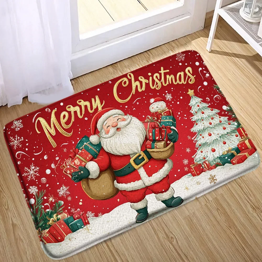 

Рождественский ковер Санта-Клаус с оленями, милый снеговик, зимняя снежная сцена, рождественский подарок, коврик для ванной, коврик для спальни, украшение