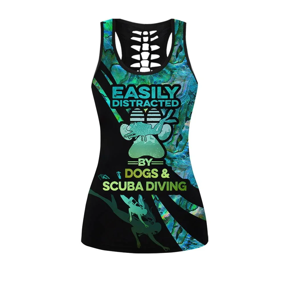 Scuba diving Personalized Name 3D Printed Hollow Tank Top & Leggings Set Fitness Female Full Length Leggings Running Pants DDK98