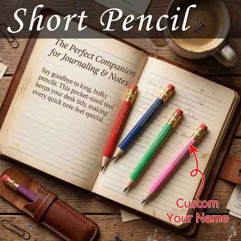 50pcs custom personalized short wooden pencils with erasers - (free engraving) Customize any content you want, round-tipped pencils, short golf pencils, can be engraved with a unique name, date, etc., suitable for wedding announcements, banquets, parties, etc