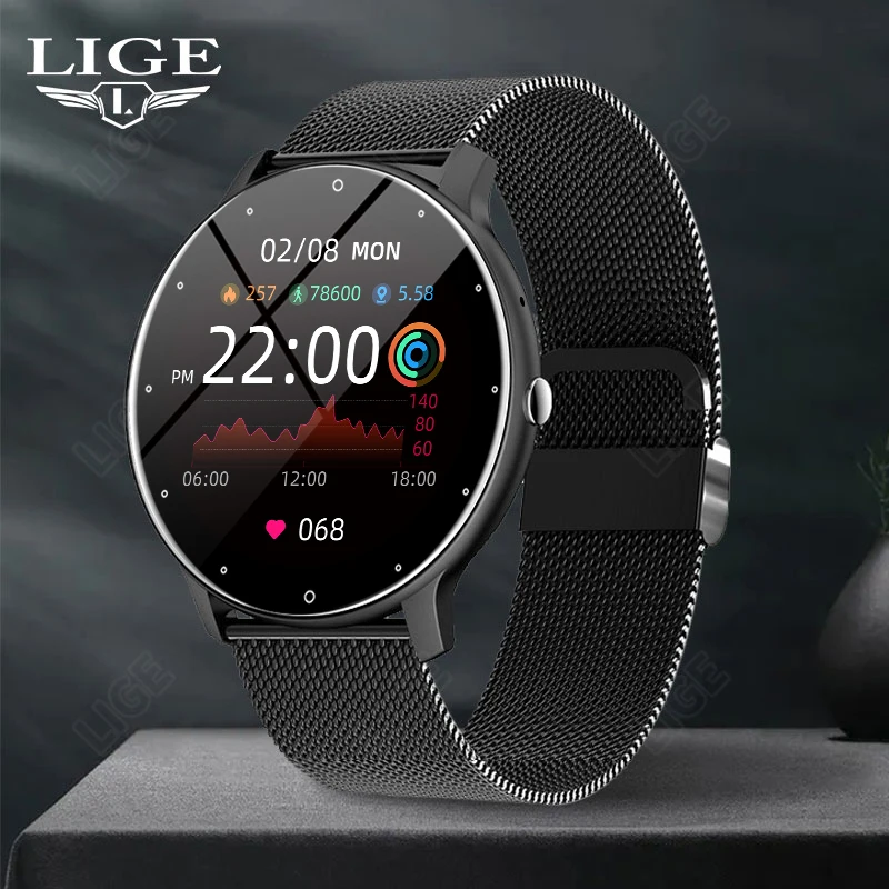 

LIGE 2024 New Men Smart Watch Real-time Activity Tracker Heart Rate Monitor Sports Women Smart Watch Men Clock For Android IOS