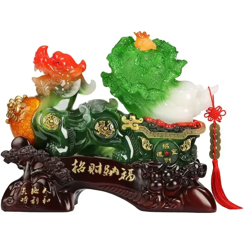 Feng Shui Lucky Pixiu Ornaments, Jade Cabbage Decor Office Table Living Room Wine Cabinet Business Gift