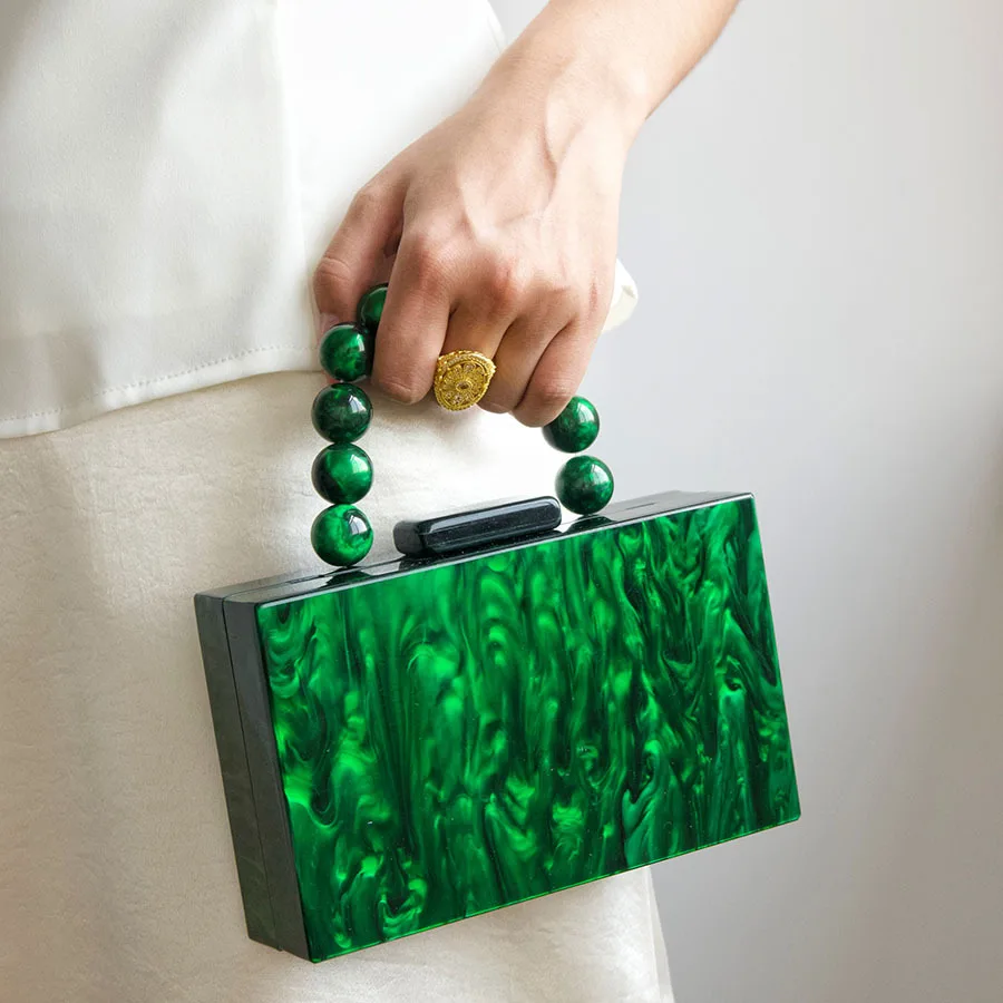 Vintage smudged acrylic dinner bag texture premium transparent round bead portable design niche eye-catching handbag