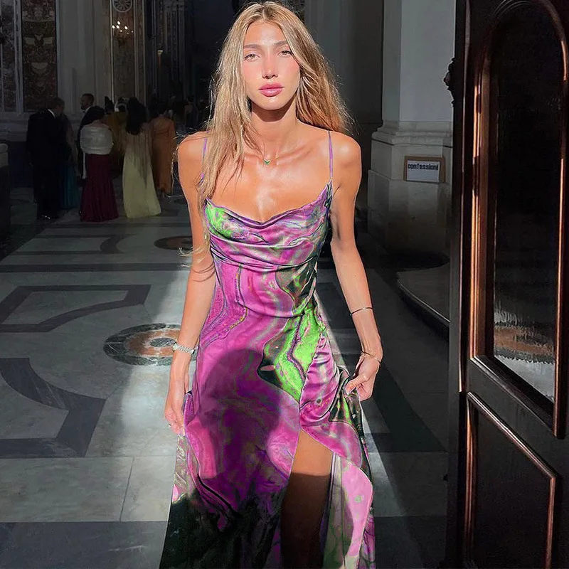 Gaun Panjang Bodycon Wanita Elegan Bermotif untuk Pesta Klub Ulang Tahun, Streetwear Musim Panas Gugur 2025, Barang Grosir untuk Bisnis