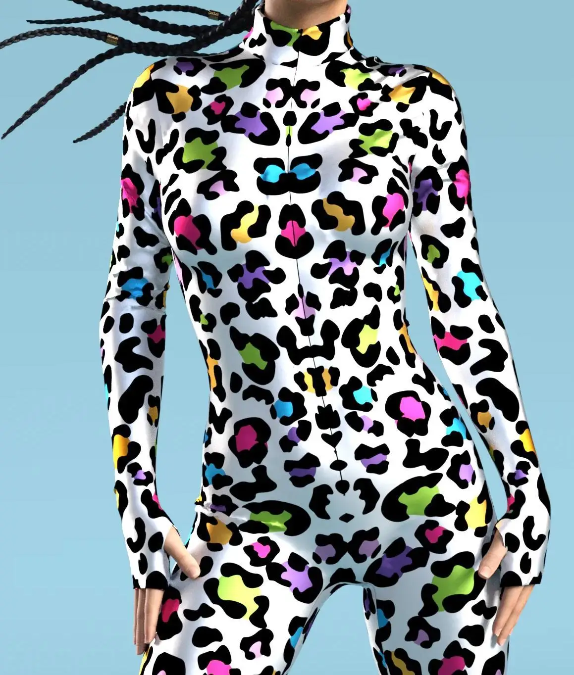 Sexy Leopardenmuster-Overall für Damen, Party-Kostüm, enganliegender Jumpsuit, Onesie-Kostüm, elastischer Bodysuit für Feiertage und Spiele. – Detail 3