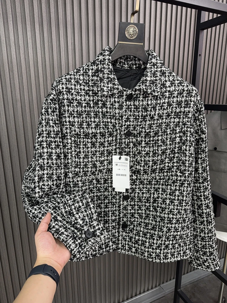 

Svip Men's Thiened Casual Jaet Autumn Winter Warm Lightweight Luxury Flip Collar Texture Outerwear Faion Urban Sle