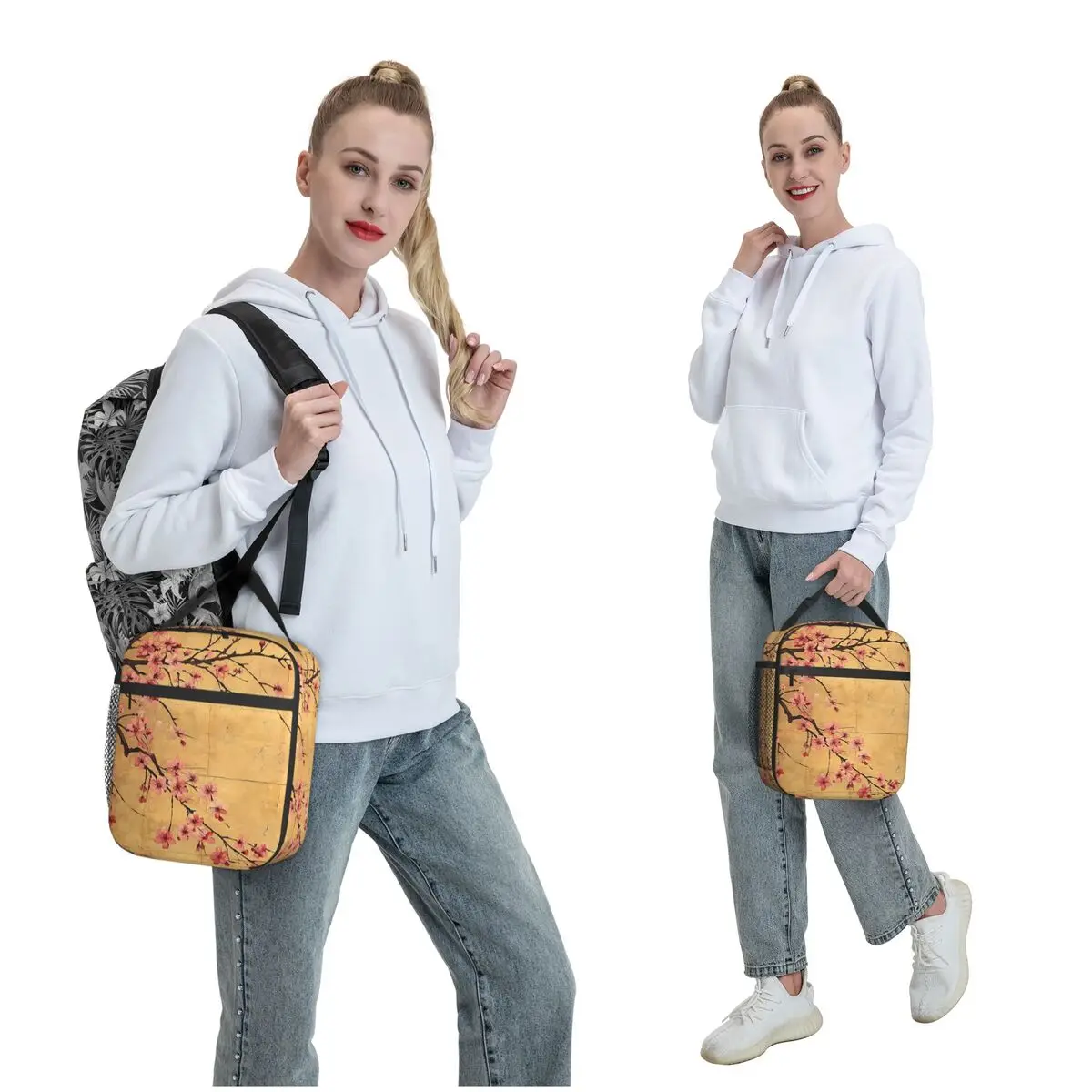 Sakura Cherry Blossom Japanese Flowers Insulated Lunch Bag for Women Kids Portable Food Boxes Thermal Lunch Box Tote
