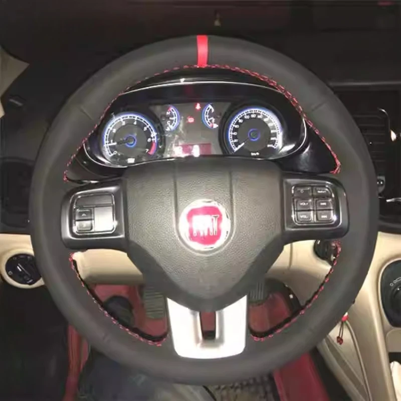 

100% подходит для Dodge Charger Challenger 2011-2014 Volant 2012 2013, прошитый вручную замшевый чехол на руль автомобиля Red Label Red Line