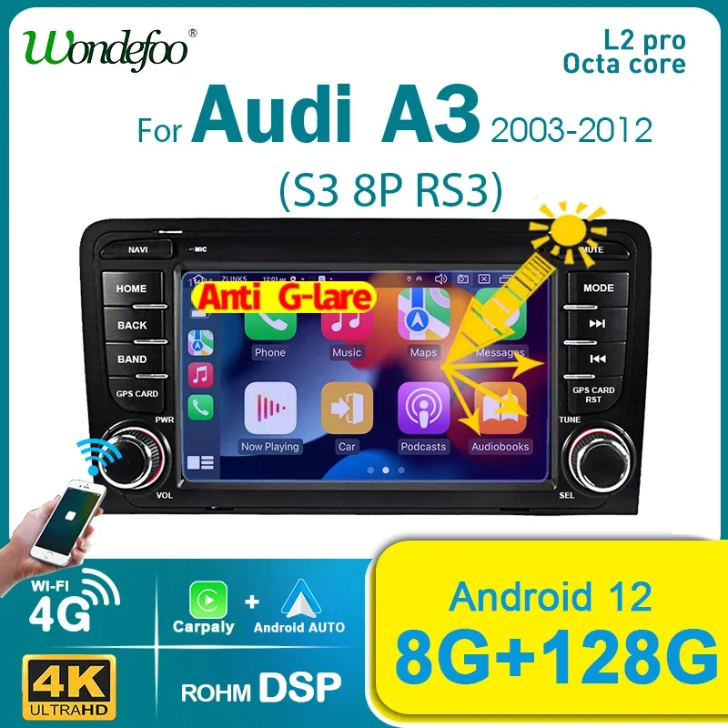 8GB 128GB Carplay Android Auto Car Radio GPS Stereo Screen For Audi A3 8P S3 RS3 2003-2013 2 din autoradio Multimedia Player 4G