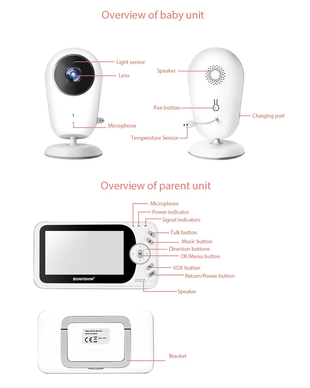 Monitor de vídeo inalámbrico para bebé, cámara de seguridad de vigilancia con intercomunicador, visión nocturna, IR, portátil, 4,3 pulgadas