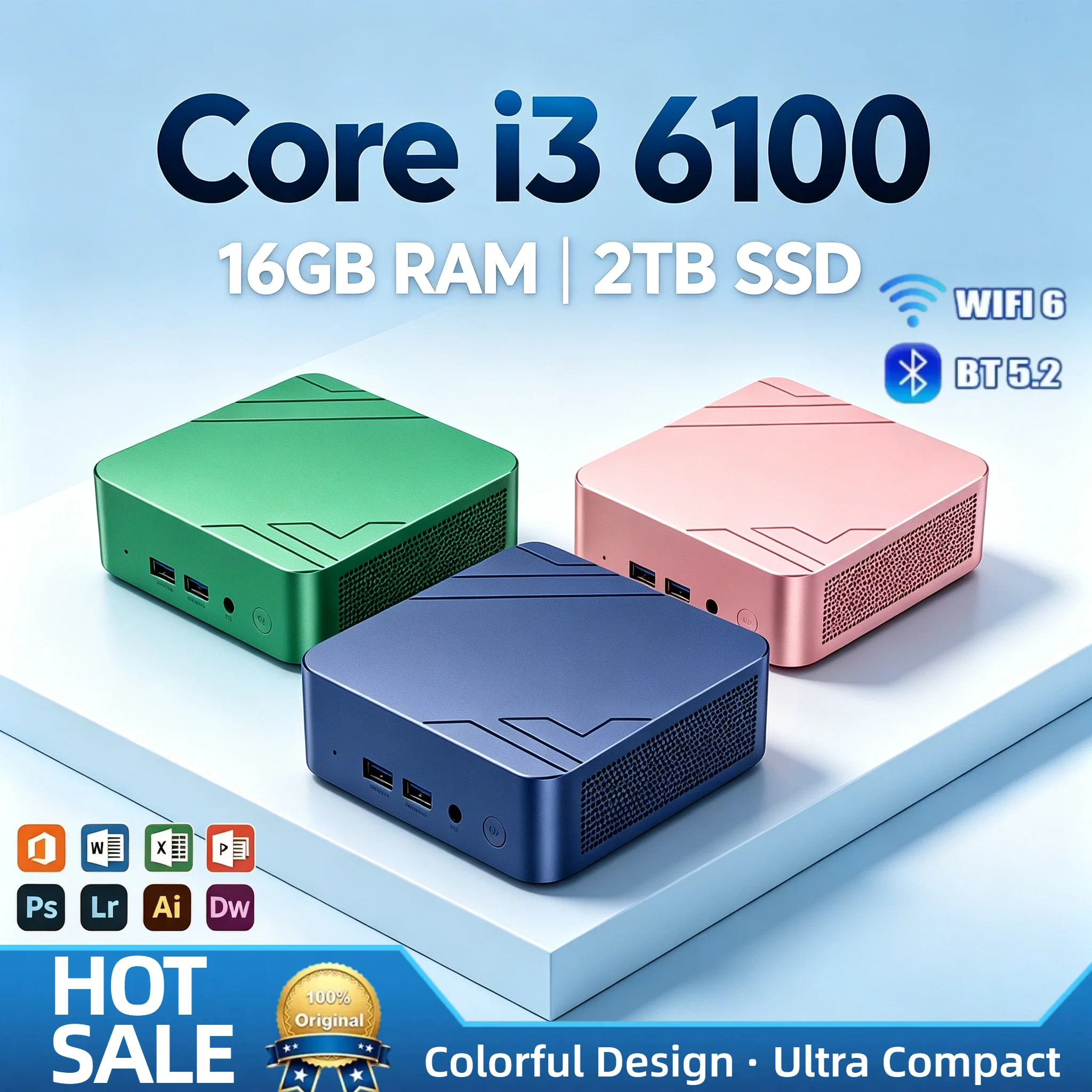 Intel i3 6100 Small Form Factor PC 16GB RAM 1TB 2TB M.2 SSD WiFi6 Bluetooth 5.2 Low Power Pro Max Plus Ultra