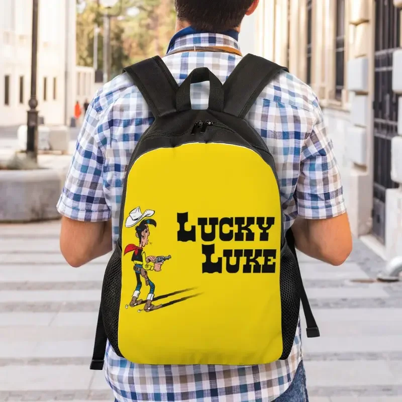 Sacs à dos Lucky Luke personnalisés pour hommes et femmes, sac à livres décontracté pour l'école, sacs de bandes dessinées classiques