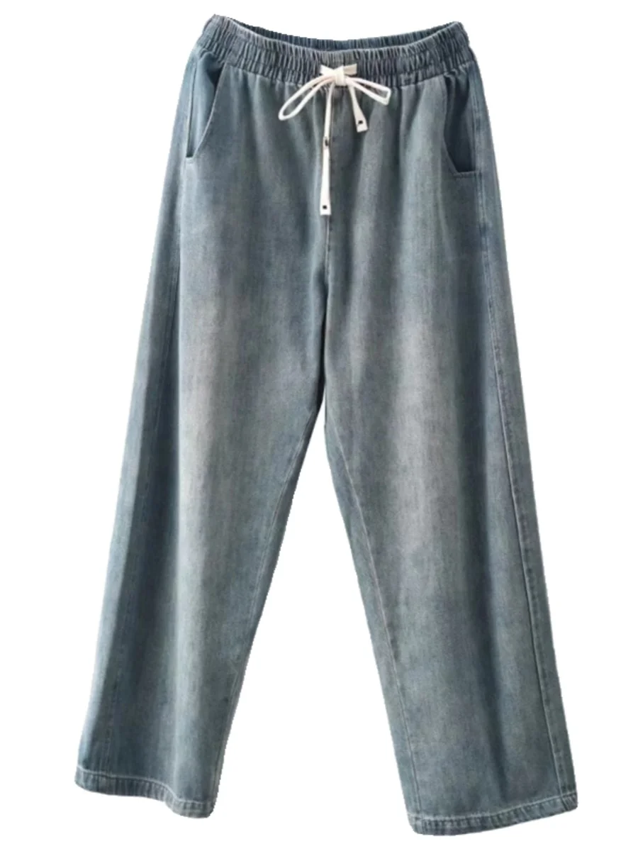 

Женские прямые джинсы, новые весенние свободные повседневные брюки Харлан, длинные брюки с высокой талией, модные универсальные утягивающие брюки с поясом