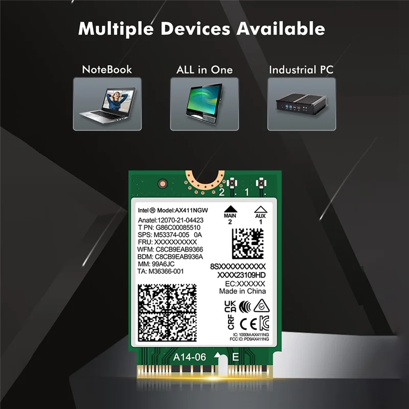 สําหรับ Intel AX411 การ์ด WiFi + 2X8DB เสาอากาศ WiFi 6E CNVio2 BT 5.3 Tri-Band 5374Mbps โมดูลสําหรับแล็ปท็อป/PC