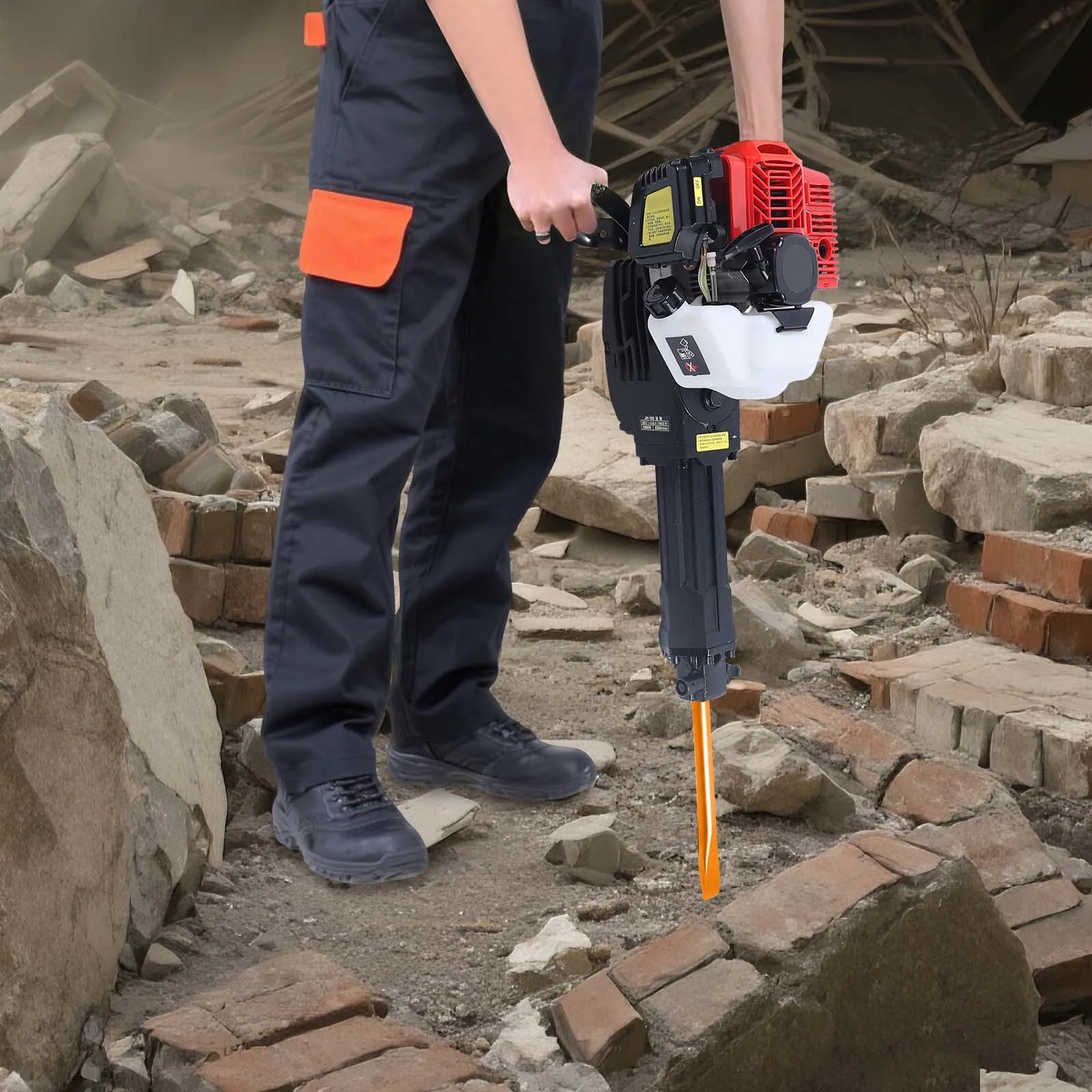 

2-тактный газовый перфоратор для бетона, 1500 куб.см, 52 куб.см, молоток для сноса, с 2 долотами, ручным воздушным охлаждением