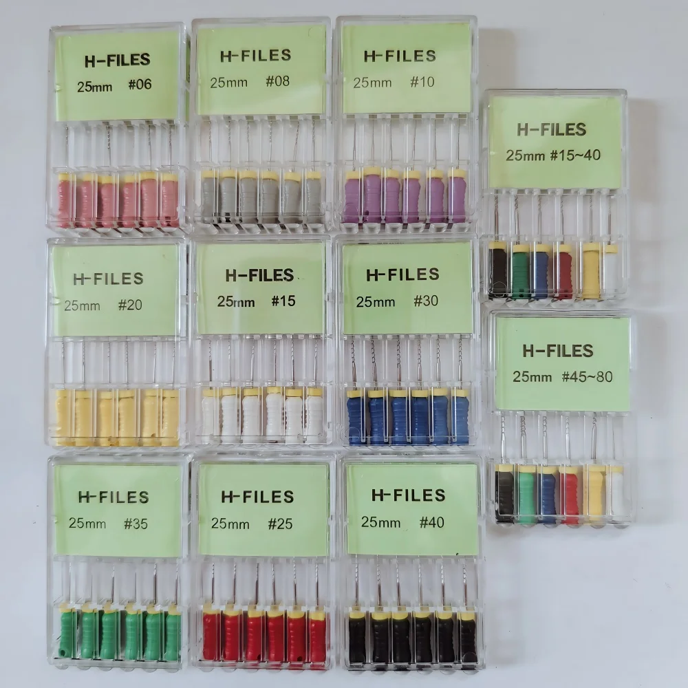 Limas Dentales H de Acero Inoxidable para Endodoncia, Herramientas para Dentistas, Instrumentos de Laboratorio Dental, 21mm/25mm
