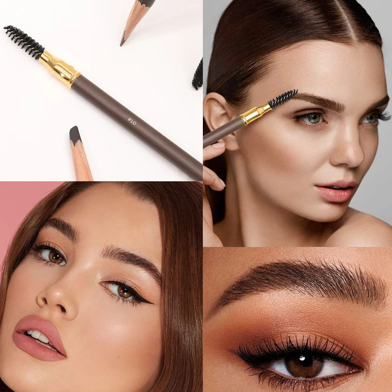 ดินสอเขียนคิ้วไม้ปลายคู่พร้อมแปรง กันเหงื่อ กันรอยเปื้อน ติดทนนาน แต่งทรงคิ้ว เนื้อแมทธรรมชาติ