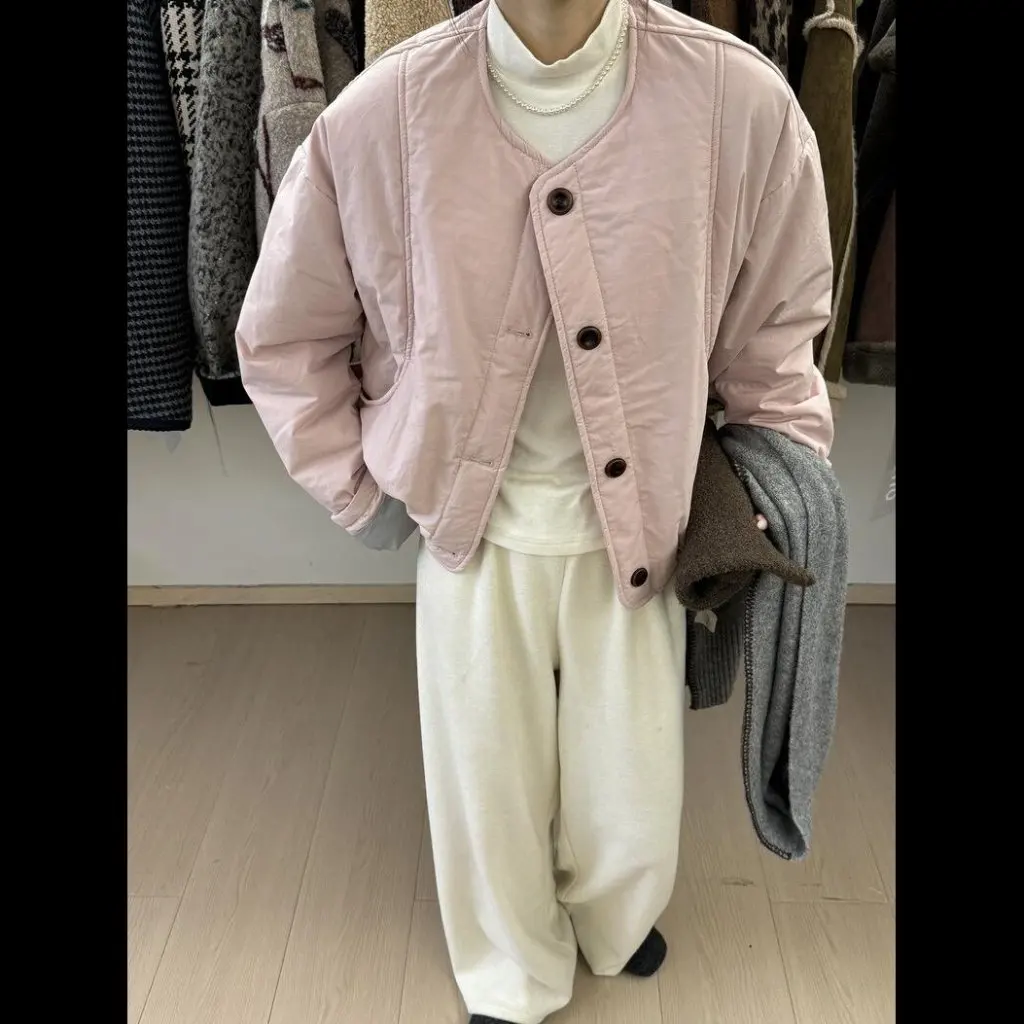 여성용 퀼팅 재킷 한국 스타일 라운드 넥 싱글 브레스티드 따뜻한 면 외투 트렌디한 가을 겨울 패션