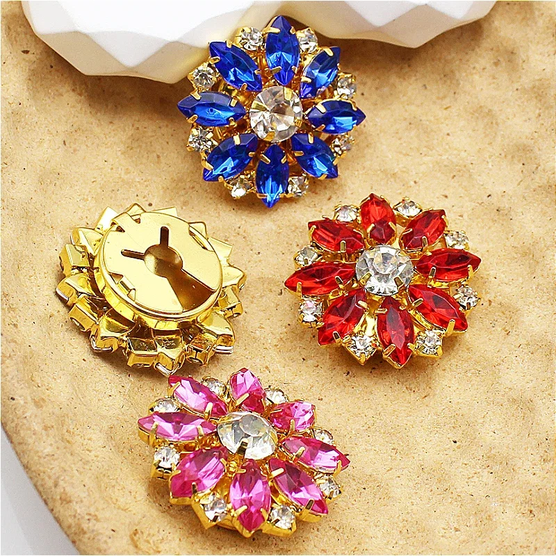 26mm Korean Crystal Flower Glass Rhionestone Cufflinks Buckle Hand Sewn Coat Clothing Water Droplet DIY Jewelry Accessories