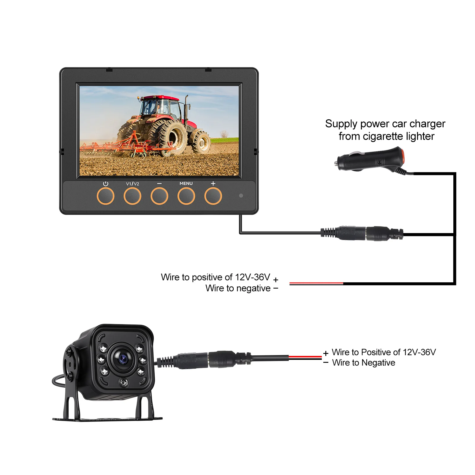 Podofo Kabelloser Auto-Monitor mit 720P Rückfahrkamera, Auto-Backup, IP68 Wasserdicht, BSD Manueller Fokus, Punkt-Warnung für Auto und LKW – Detail 15