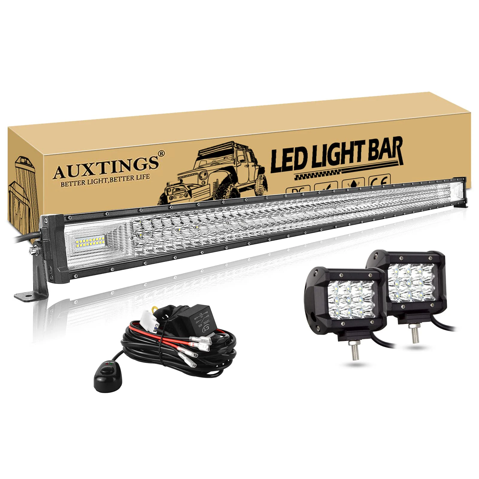 7D 22-52 inch 270W-675W Offroad LED Lichtbalk met 2x36W werklamp kabelset 12V 24V LED balk voor auto, jeep, vrachtwagen, 4x4, ATV, boot
