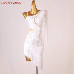 Latin Dance Performance Costume Set for Women Cusomzied Latin Competition Single Sleeves Dress Female Rumba Chacha Outfit