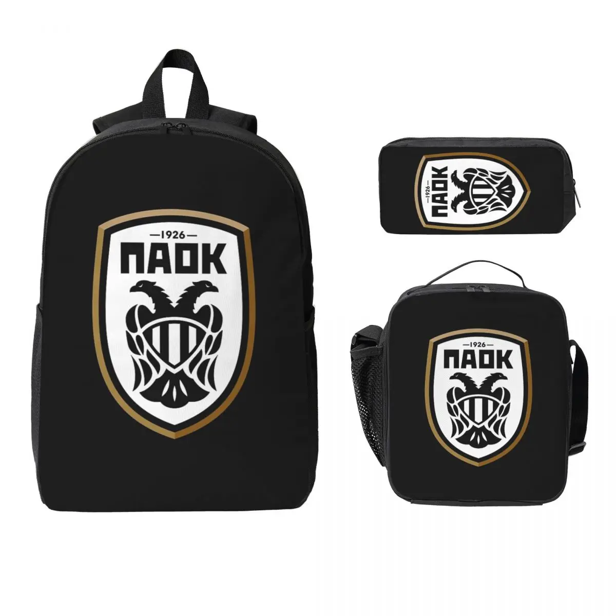 

Рюкзак PAOK для любителей греческого футбола из Салоники, сумка для книг для мальчиков и девочек, школьная сумка, 3 шт., изолированная сумка для обеда, пенал