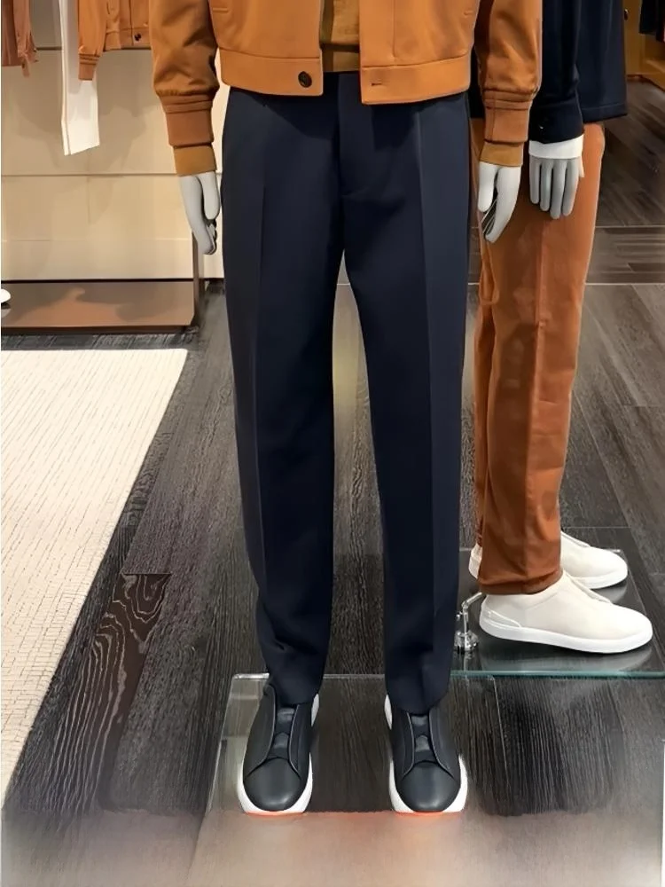 

Итальянские роскошные мужские летние повседневные брюки из шелка, гладкие, дышащие, модные, прямые, на молнии, со средней талией, длинные молодежные брюки...