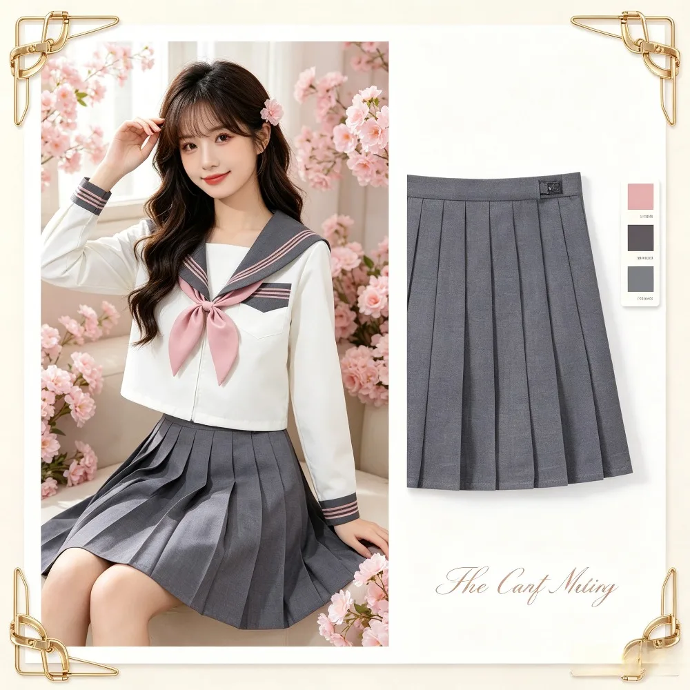 

Women's College Style 3‑Stripes JK School Uniform Set, High‑Waist Pleated Short Skirt for Students Campus Daily Graduation Wear