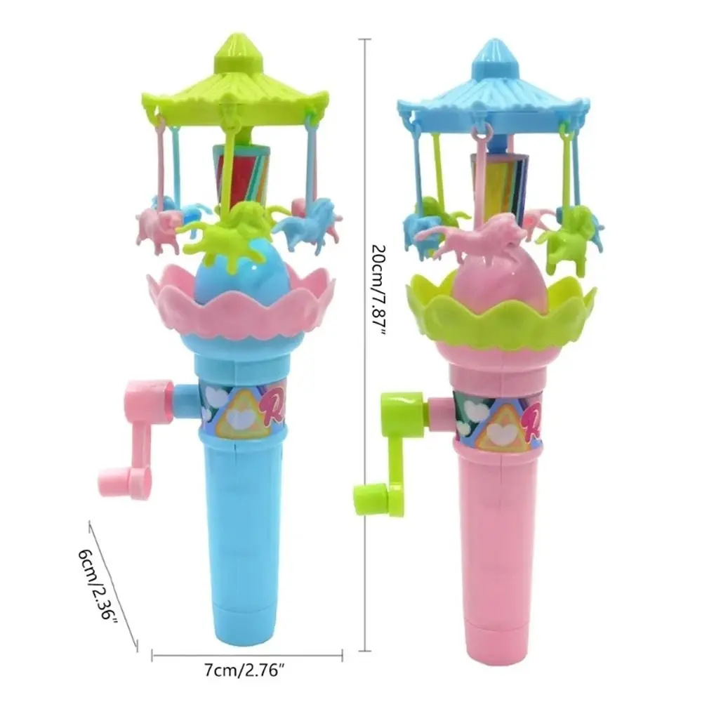 Fun LED Lights Hand Cranked Rotating Toy Interactive Glowing Merry-Go-Round Toy Plastic Gear Mechanism Carousel Toy Kids Gift