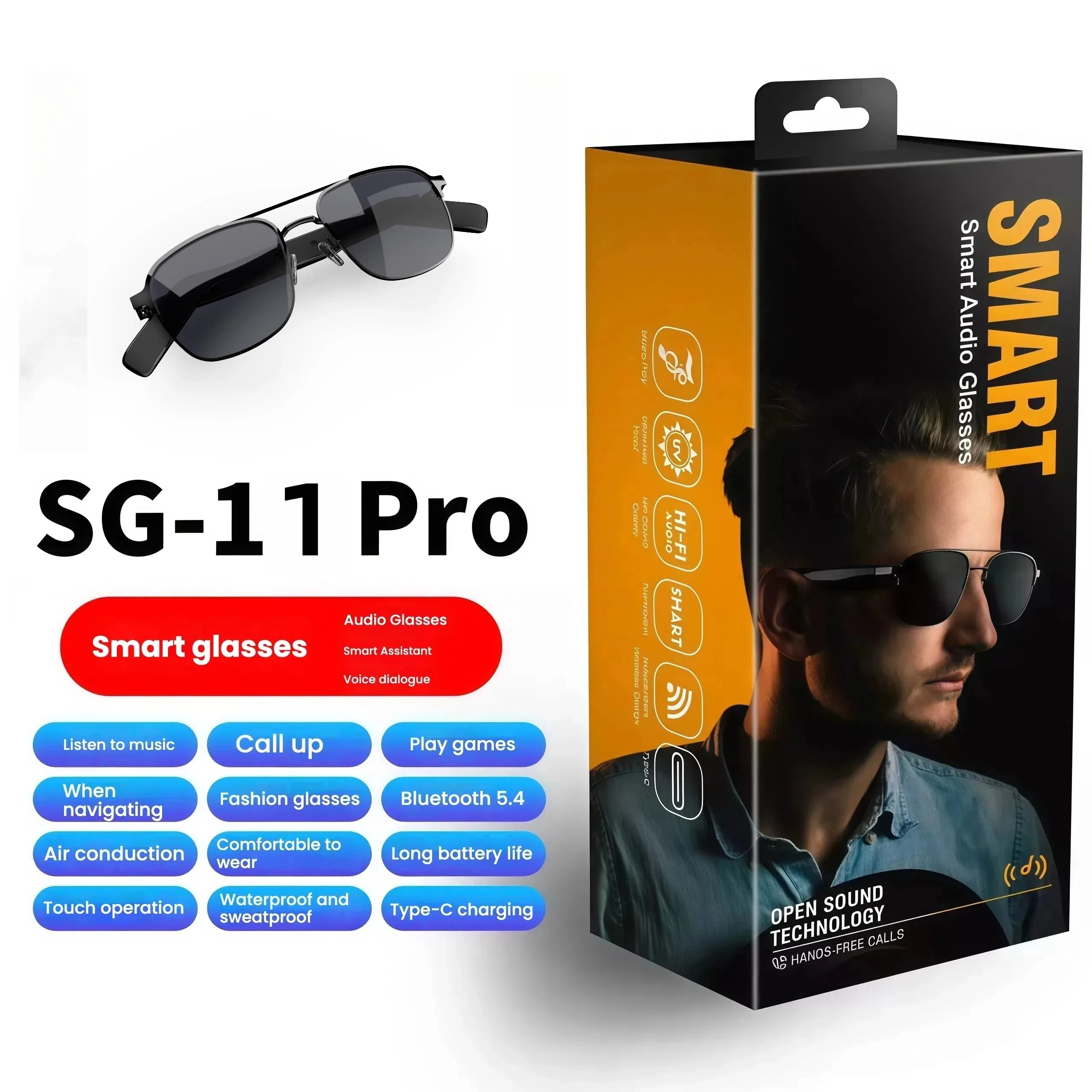 

SG11 SG12 SG13 Three smart Bluetooth wireless earphones Dolby sound effects Sunglasses are UV resistant