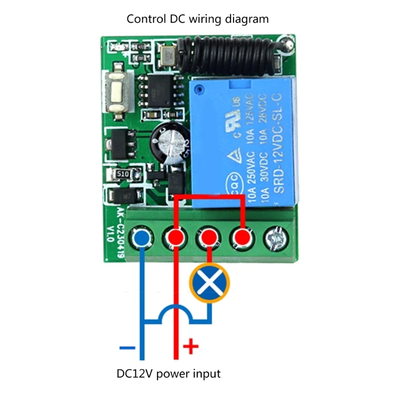 Interruptores controle remoto sem fio do receptor do módulo relés canal único DC12V 10A