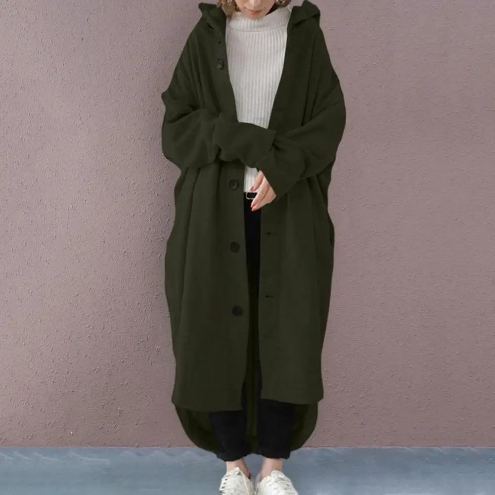 Lady Winter Coat Stylish Winter Trench Coats for Women Hooded Irregular Hem Ankle Length Thick Pockets Solid Colors for Outdoor