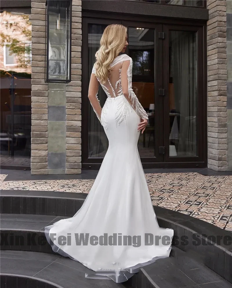 Elegant Beautiful Wedding Dresses A-line Lace Appliques Sexy Deep V-neck Long Sleeves Sweep Train Bridal Gown Custom Made 2023