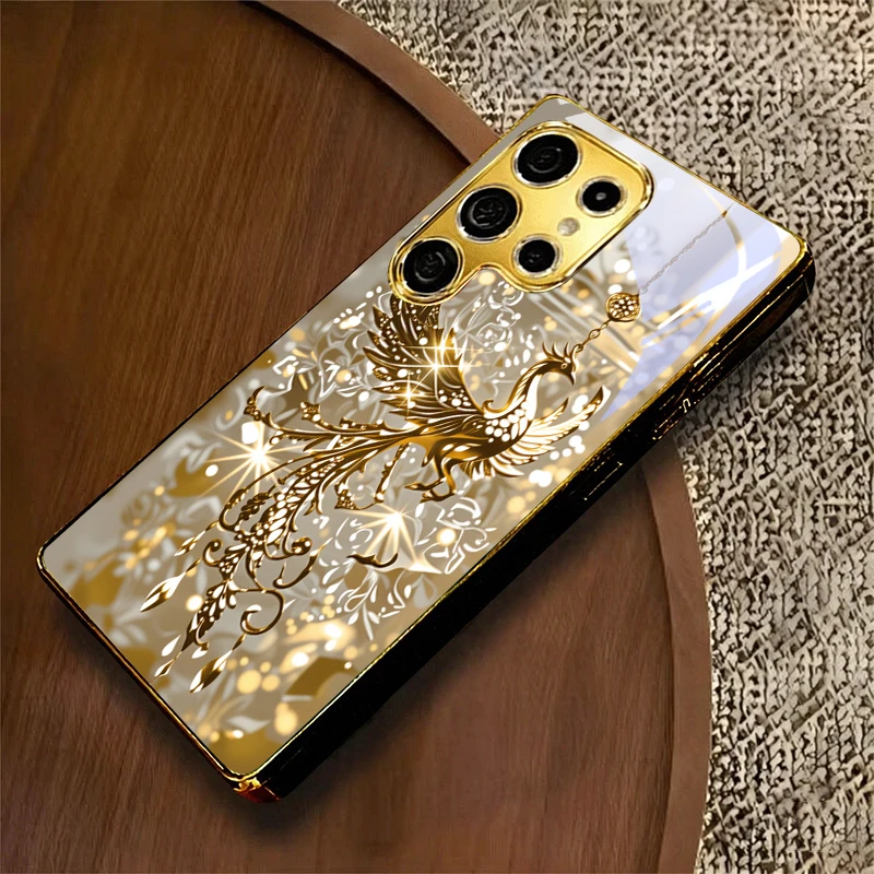 Shiny Gold Phoenix Electroplated Golden Phone Case For Samsung A23 A33 A53 A73 A14 A34 A54 A15 A35 A55 A06 A16 A36 A71 Cover
