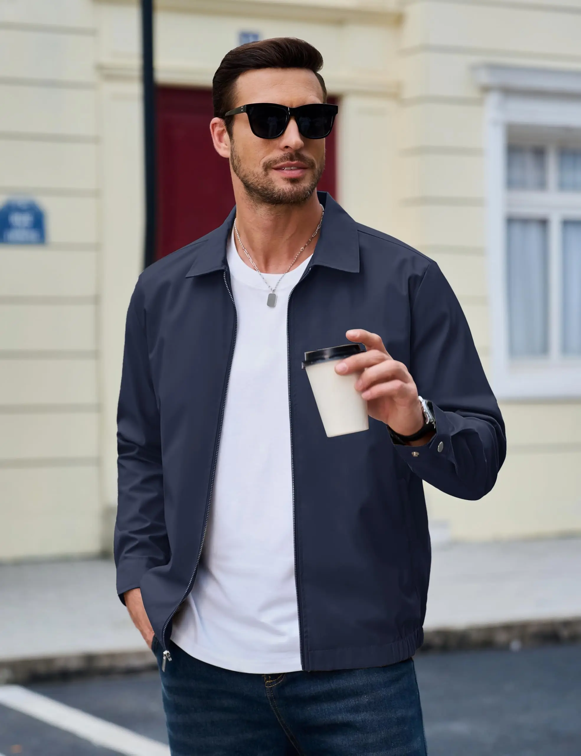 MAGCOMSEN Men's Zip-Front Golf Jacket Spring Summer Casual Jacket Solid Color Turn-down Collar Outerwear Hiking Fishing Travel