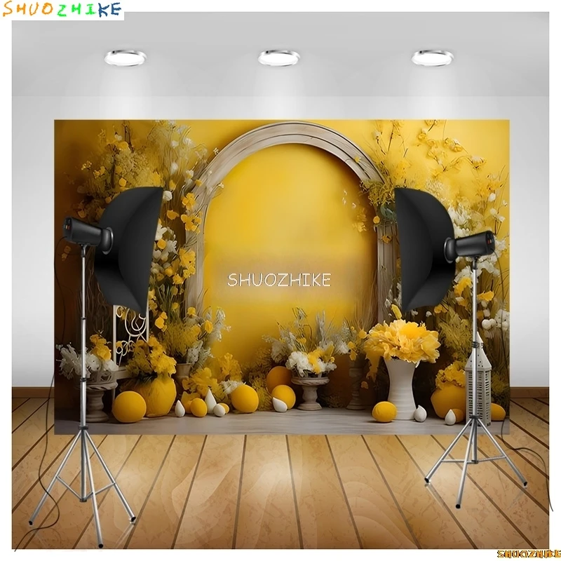 SHUOZHIKE Пасхальный день цифровая фотография фоны реквизит кролик цветы арка двери фон для фотостудии для беременных YH-01