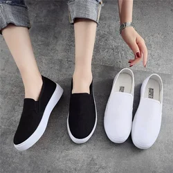 Old Beijing Cloth Shoes Women Canvas Writing Nurse Shoes Lazy Shoes Black Flat Casual Shoes Work White Shoes Women Single Shoes