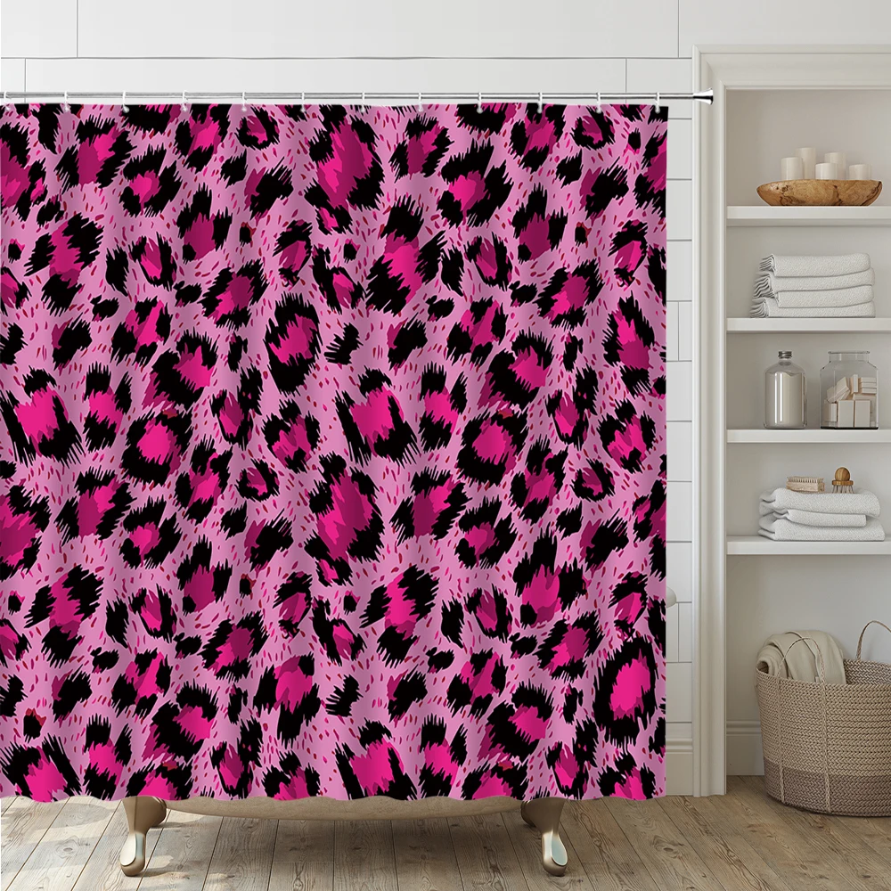 Leopard Print Shower Curtain Set Non-Slip Rug Toilet Cover Bath Mat Cheetah Wild Safari Skin Animal Fur Bathroom Decor Curtains