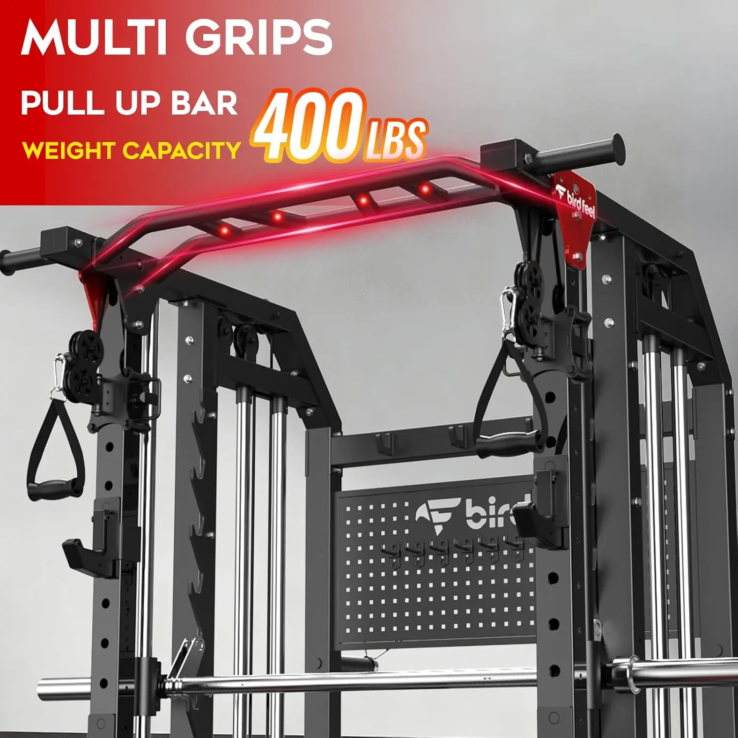 Multi-Function 2000LB Power Cage Smith Machine, Dual Pulley Cable Crossover | Home Gym Squat Rack Featuring LAT, Custom