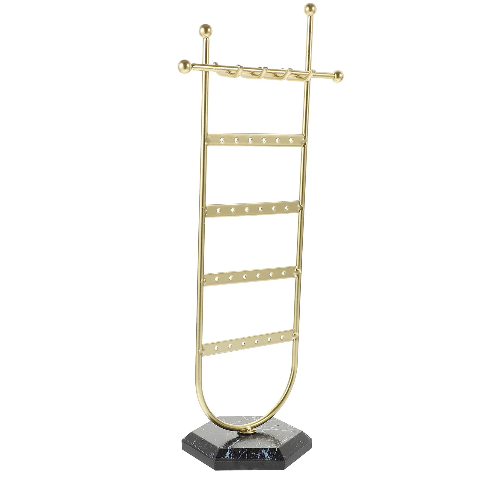

Sturdy Iron Wood Jewelry Stand Organizer for Hanging Earrings Necklaces Studs Desktop Tabletop Display Rack Home Office Retail