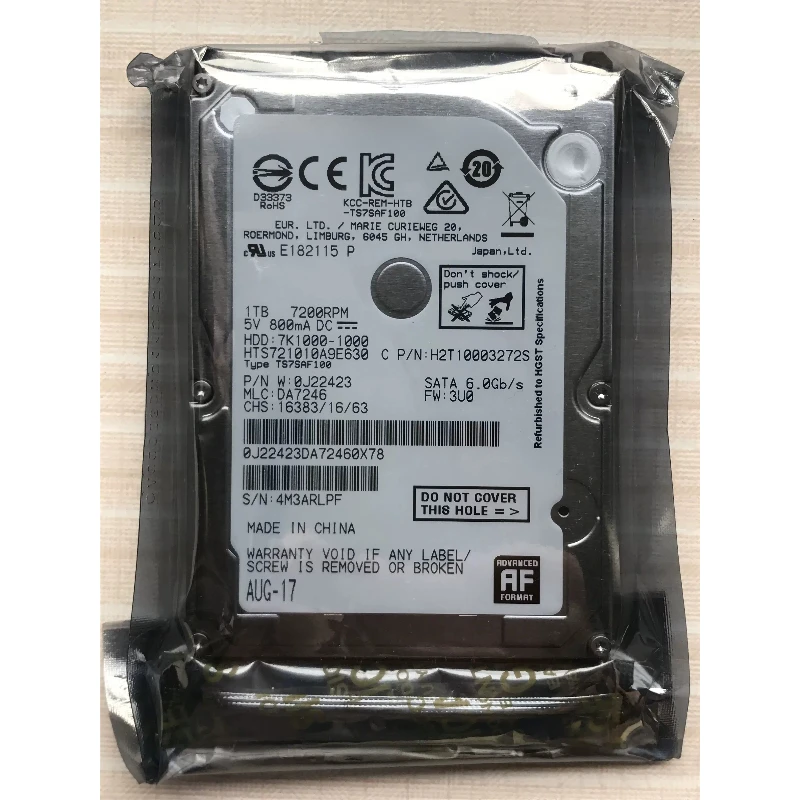

Для ноутбуков: Жесткий диск Hitachi HTS721010A9E630 1 ТБ, 2.5 дюйма, 9.5 мм, SATA3 6 Гбит/с, 7200 об/мин, 32 МБ кэш-памяти