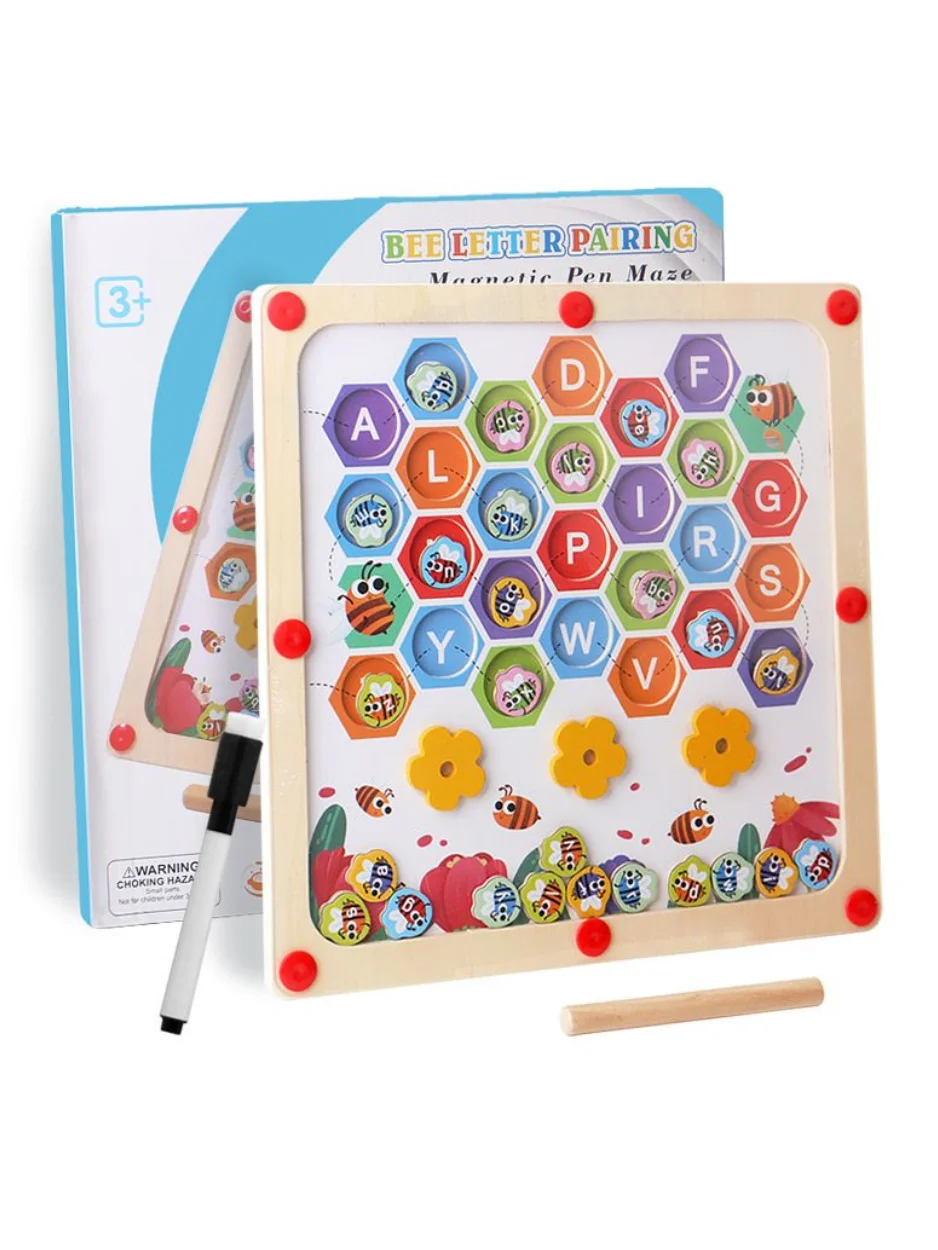 Children's Enlightenment Bee Homing Alphabet Matching Magnetic Dribble Drawing Board 2-in-1 Concentration Training